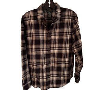 Ralph Lauren Womens Button Down Plaid Shirt Size M Black & White